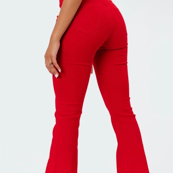 Edikted red flare tie pants jeans worn once - Picture 3 of 3